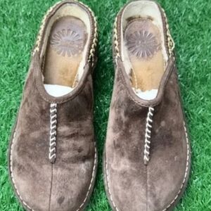 Muller brown leather clogs